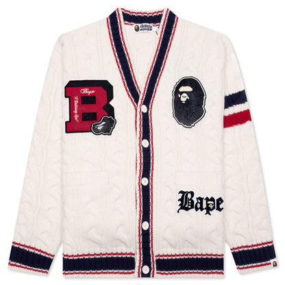 College Badges Knit Cardigan Ivory