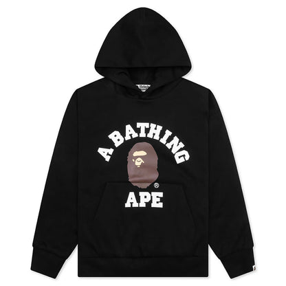 College Puffy Relaxed Fit Pullover Hoodie Black