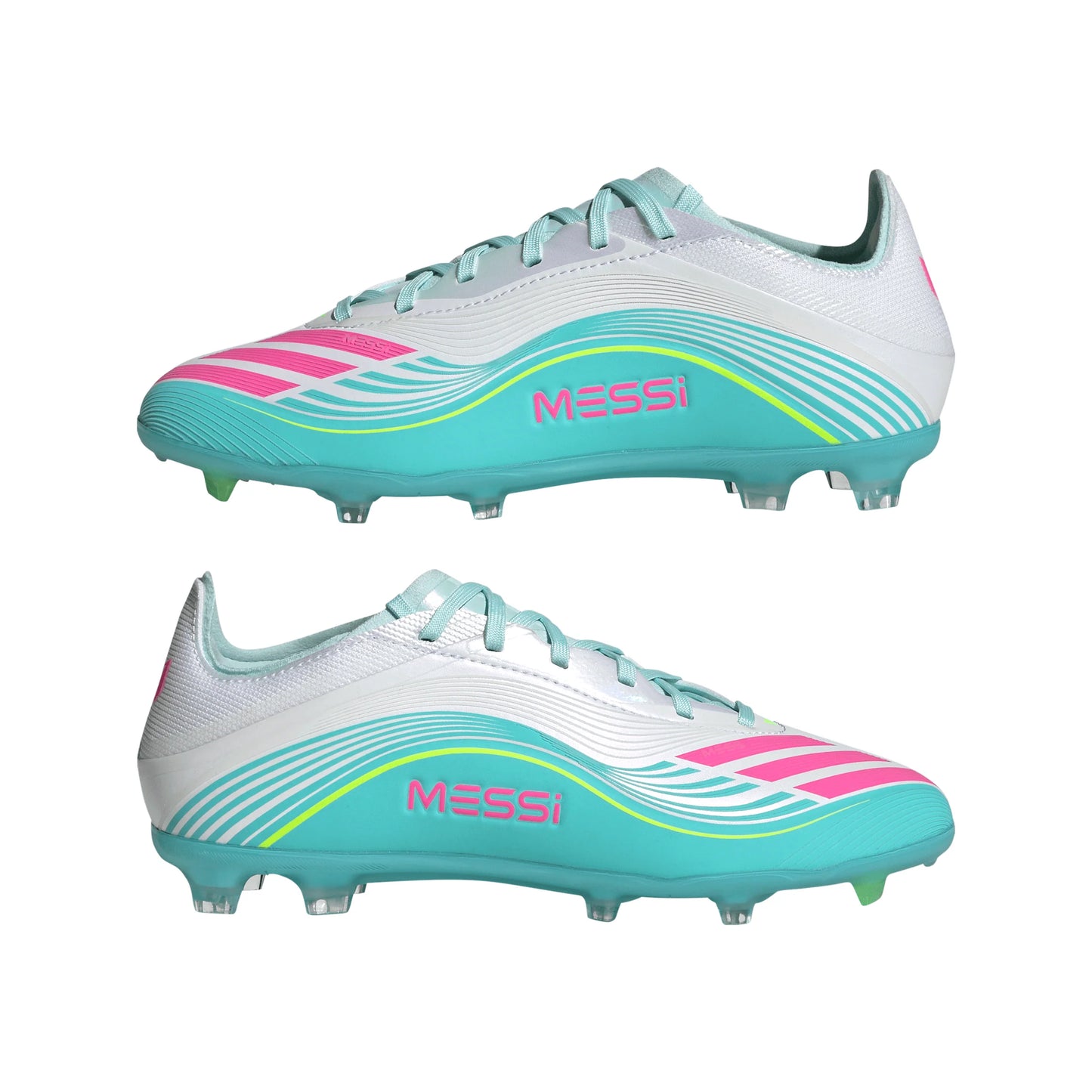 adidas F50 Messi Elite FG Firm Ground Youth Soccer Cleats White Pink Aqua