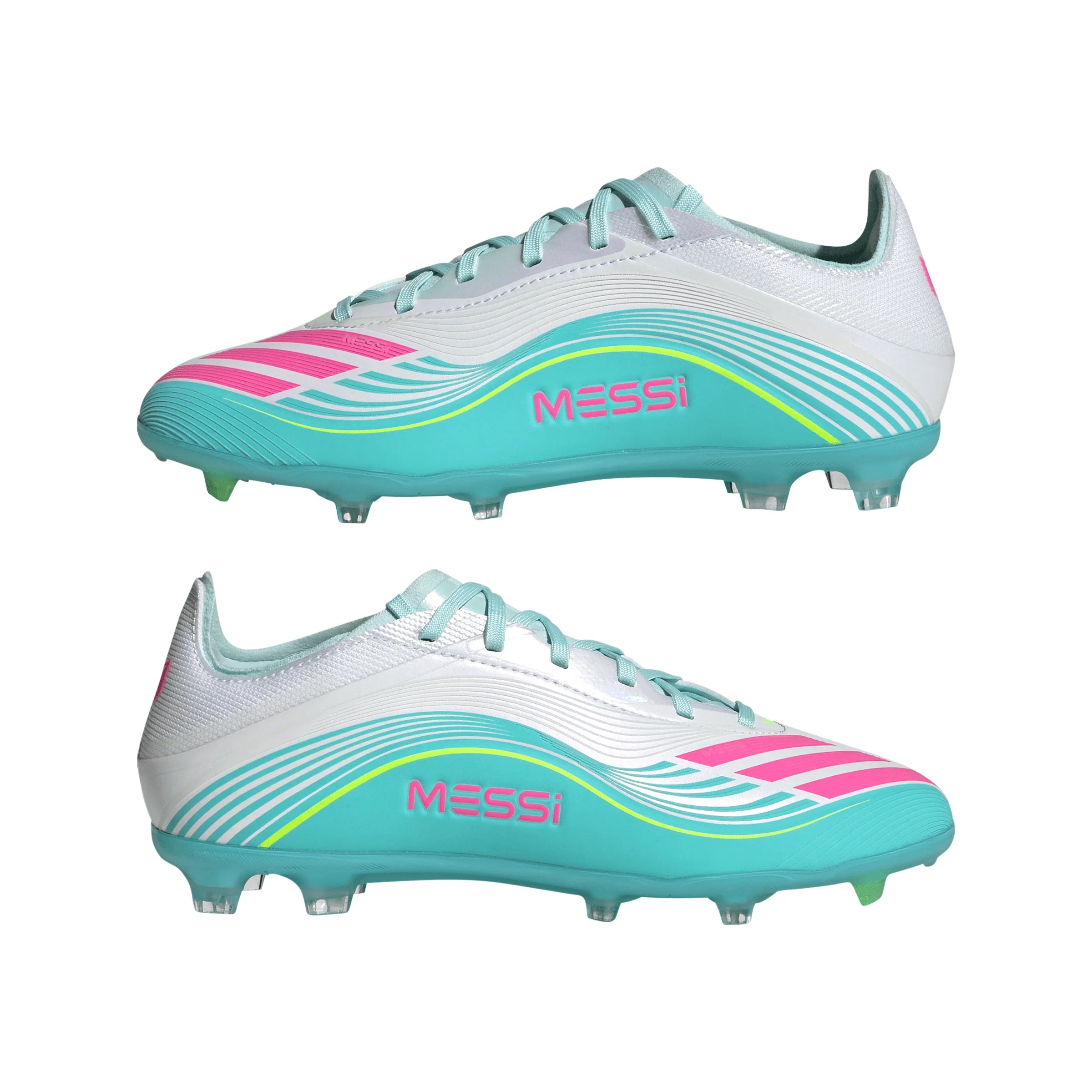 adidas F50 Messi Elite FG Firm Ground Youth Soccer Cleats White Pink Aqua