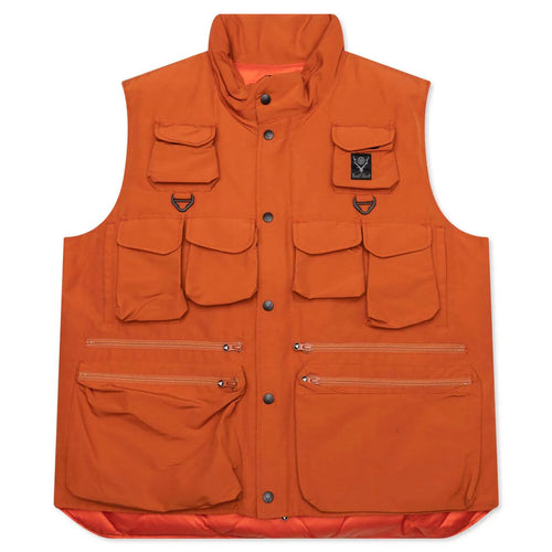 Multi Pocket Zipped Down Vest Orange