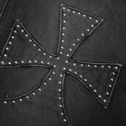 Studded Chopper Short Washed Black