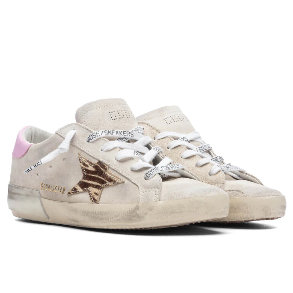 Womens Super Star Suede Upper Zebra Printed Star Seed Pearl Butter Brown Zebra Orchid Pink