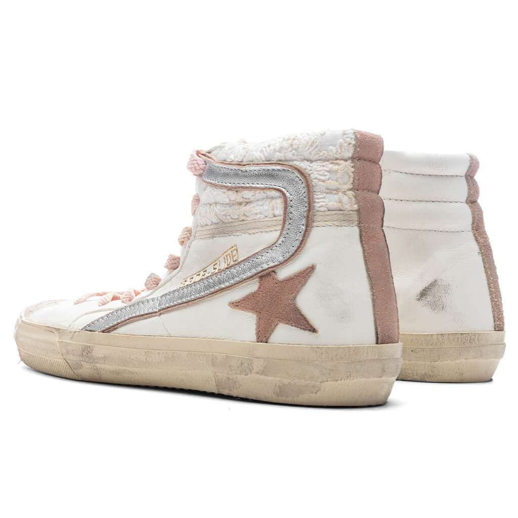 Womens Slide Suede Sneaker White Beige Silver