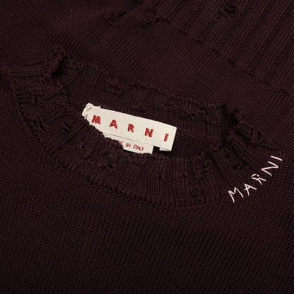Round Neck Distressed Sweater Dark Raisin