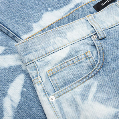 Patterned Bleach Baggy Jeans Light Wash