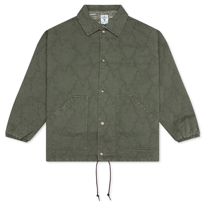 Coach Jacket Skull Quilting Herringbone Olive