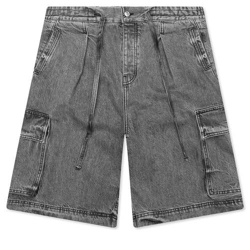 Washed Pleated Cargo Shorts Grey Wash